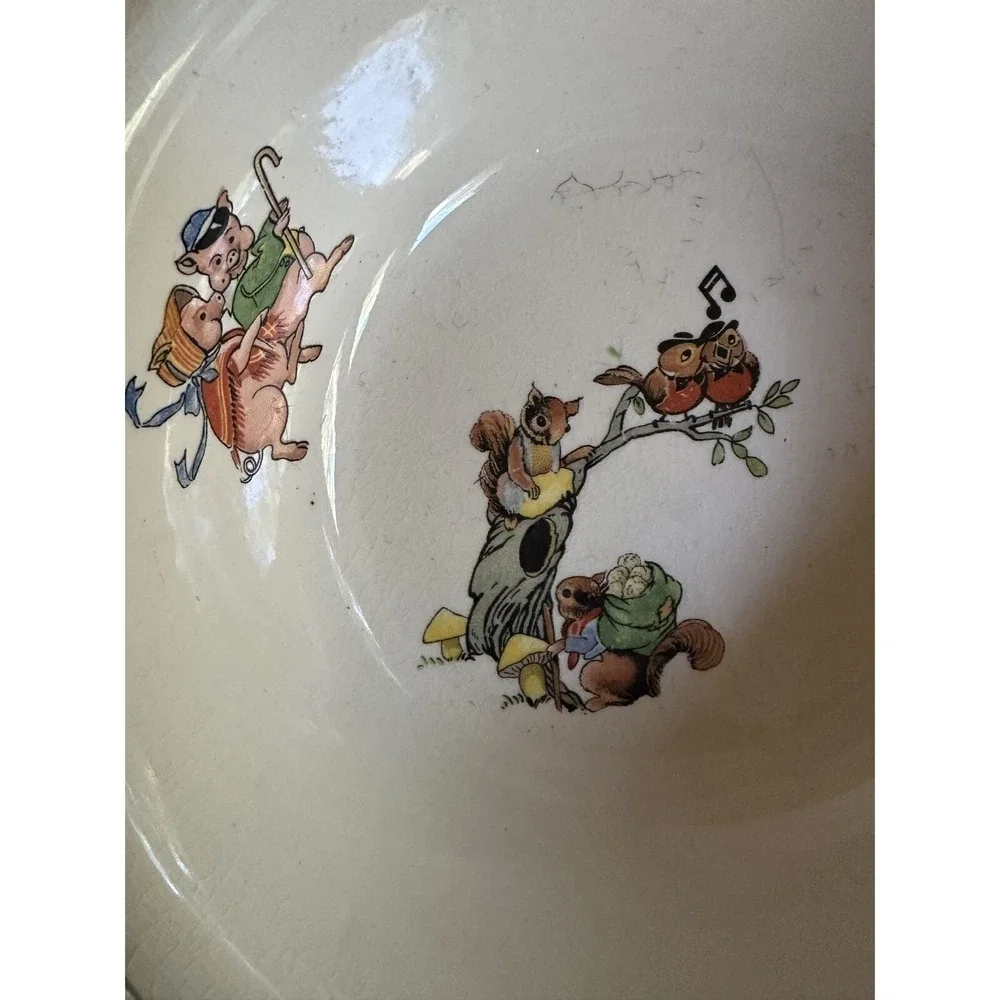 Vintage Enamel Baby Feeding Bowl With Musical Animals Design‎